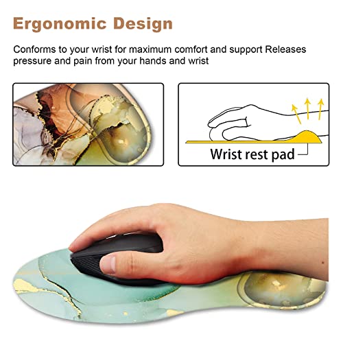 Ergonomic Mouse Pad with Wrist Support Gel Mouse Pad Wrist Rest, Non-Slip PU Base Comfortable Mousepad for Office Home Working Studying Pain Relief & Easy Typing, Abstract Art Marble