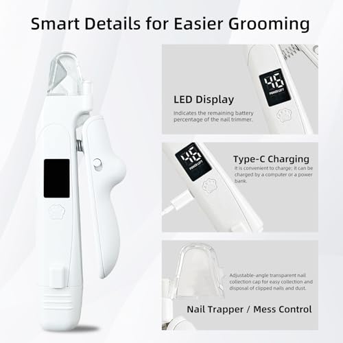 2-in-1 Guinea Pig & Rabbit Nail Grinder & Clipper - Rechargeable Electric Nail File Trimmer with LED Light, Quiet Low-Speed for Small Pets, Bunny - Safe No-Bleed Grooming Tool - White