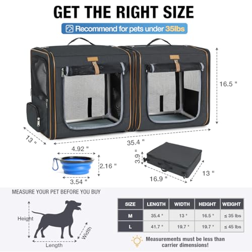 Lekereise Large Cat Carrier for 2 Cats, 2-in-1 Cat Travel Carrier with Litter Box, (17.7" x2) x16.5"x13" Pet Carrier with Zipper Locks for Moving Across The Country (No Hammock) - Black - color: Black