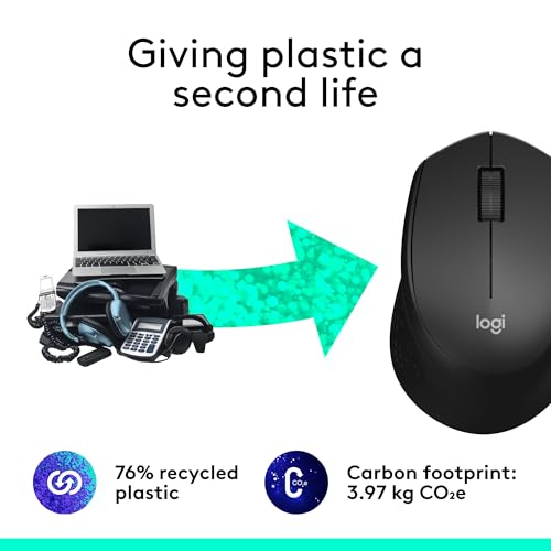 Logitech M330 Silent Plus Full Size 2.4 GHz Wireless Mouse - Black | Silent, lightweight, 2.4 GHz USB-A Nano Receiver, 1000 dpi optical tracking, 2-year battery life, PC, Mac, laptop compatible - color: Black