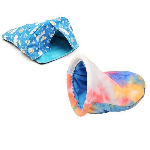 2 Pack Guinea Pig Hideout Set, Fleece Snuggle Sack & Cave Bed for Guinea Pigs, Hedgehogs, Ferrets, Chinchillas, Mini Rabbits, Cozy Small Animal Bed for Cage Habitat