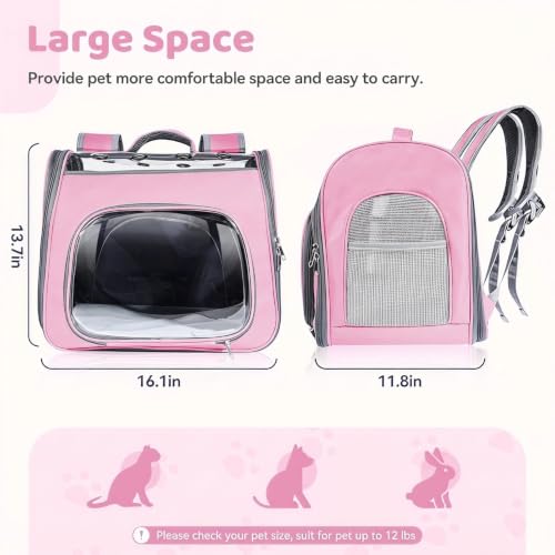 Airline Approved Cat Soft-Sided Carrier Backpack Up to 12 lbs (Pink) | Airport-Friendly Breathable Mesh Foldable Pet Travel Bookbag with Reinforced Support, Portable Puppy Carry Bag for Kitty - color: Pink