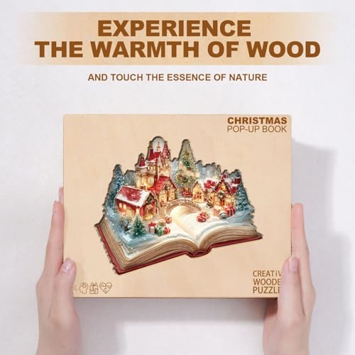 Christmas Magic Book Puzzles Adults Gifts Wooden 75 Pieces 8.5 * 6.8in - color: Christmas Magic Book, size: Small