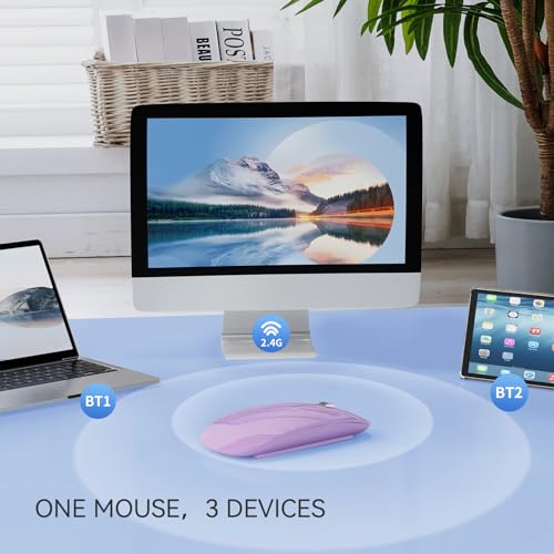 TENMOS M18 Bluetooth Mouse, USB C Rechargeable Wireless Mouse,Silent-Purple | Tri-Mode BT5.1/5.0+2.4G, Quiet Click, Portable, Battery Level Visible, USB Receiver,Type C Adapter, for Laptop/MacBook/iPad - color: purple