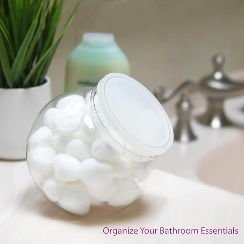 3 Pack Plastic Candy Jar - 48oz Round Candy Jars with Lids for Candy Buffet, Kitchen & Office Desk - Plastic Jars with Lids for Candy, Cookies & Snacks - Clear Jar with Labels BPA-Free