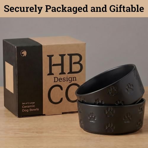 Ceramic Dog Bowl Set of 2 with Anti-Skid Base 7.5" W x 3" H, 6 Cup Capacity | Thick Ceramic, Dishwasher Safe, Anti-Skid Rubber Base, 6 Cups per Bowl, Ceramic Food & Water Bowls Set of 2 for Large Dogs - color: Black, size: Large