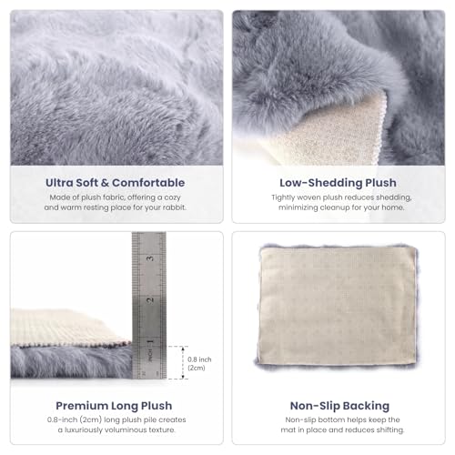 2 Pack Rabbit Mat, Soft Plush Bunny Bedding with Non-Slip Bottom, Washable Fluffy Guinea Pig Cage Liner, Small Pet Sleeping Pads for Hamster, Chinchilla, Gray Blue - color: Grey Blue