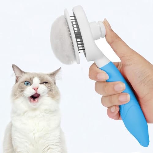 Self Cleaning Slicker Brush - Cat Brush Skin-Friendly Deshedding Grooming Massaging Tool for Long & Short Haired Pets, Cat Hair Brushes Easy Removes Undercoat for Dogs Cats Rabbits - UPGRADED, Blue - color: 1Pack Blue