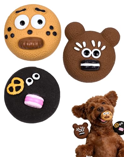 Soft Biscuit-faced Latex Dog Toys, 3 in 1 Set Squeaky Funny Face Pet Toys for Small Medium Dogs, Cute Cartoon Expression Puppy Chew Toy, Interactive Pet Toys for Indoor Enrichment Play & Teething - style: Cookie
