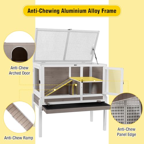 Aivituvin 2-Story Indoor Rabbit Hutch Guinea Pig Cage with Stand, Wooden Bunny Cage Small Animal Cages with Chew-Proof Ramp, Pull-Out Tray & Leakproof PVC Layer (Brown) - color: (Brown)