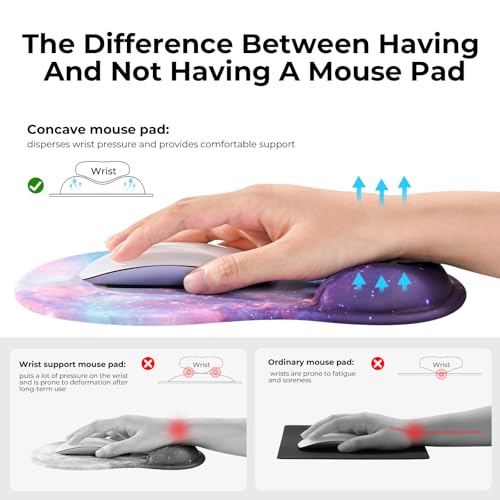 EooCoo Mouse Pad with Gel Wrist Rest, Ergonomic Mousepad Wrist Alignment | Middle Concave Design for Natural Wrist Alignment, Non-Slip Base Mousepad, Carpal Tunnel Relief, Office Desk Accessories - color: Galaxy Purple