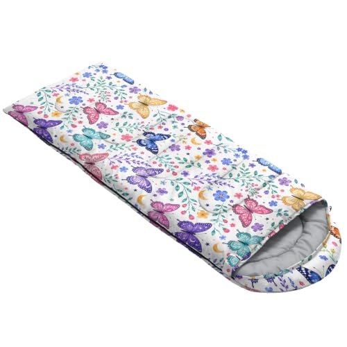 QOOMO Camping Sleeping Bags,3 Season Warm & Cool Weather,Lightweight,Waterproof Sleeping Bags for Adults & Kids,Traveling,and Outdoors,Camping Gear Equipment - color: Floral Butterfly 21