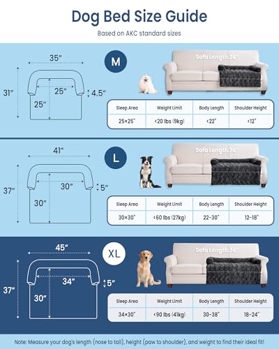Calming Extra Large Dog Bed for Couch, 45 x 37 inch Removable Couch Cover for Dogs Washable, Non-Slip Fluffy Plush Dog Sofa Mat for Furniture Protector - Dark Grey - color: Dark Grey, size: 45"L x 37"W x 5"Th
