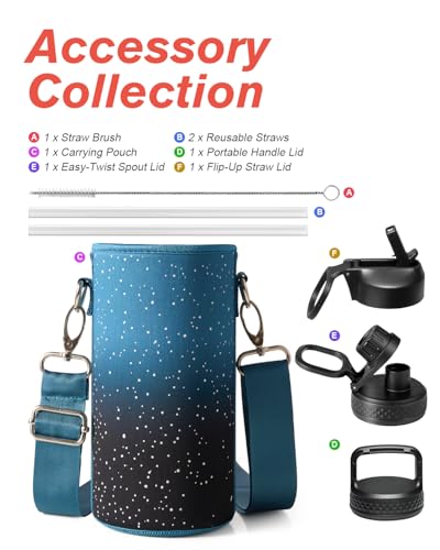 Coolflask 32 oz Water Bottle Insulated with Straw & 3 Leakproof Lids | Water Flask Stainless Steel Triple-Wall Vacuum,Cold 48+h, Dishwasher Safe,Wide Mouth,BPA-Free,Carrier Bag,for Gym,Hiking - color: Turquoise, size: 32 Ounces