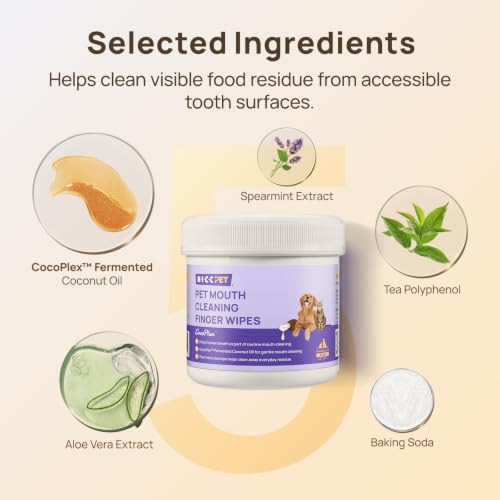 HICC PET Mouth Cleaning Finger Wipes for Dogs & Cats, 50 Count | Textured finger-fit wipes for routine mouth cleaning and visible food residue on accessible tooth surfaces after meals - color: Mentha Spicata Scent, size: 50 Count (Pack of 1)