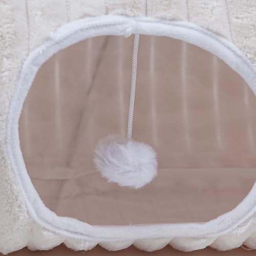 Luxurious Cat Tunnel,43" Straight Cat Tunnel Toys with Balls for Indoor,Collapsible Peekaboo Cave for Kitten （White Stripe）