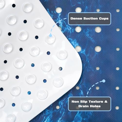 Seawater Bathtub Mat Non Slip, Ocean Waves Bath Tub Mat Baby Bath Mats for Bathroom Anti Slip Shower Mats for Inside Shower, Underwater Bathmat with Suction and Drain Holes Machine Washable, 40″x16″ - color: D02, size: 40" x 16" (Rectangular)