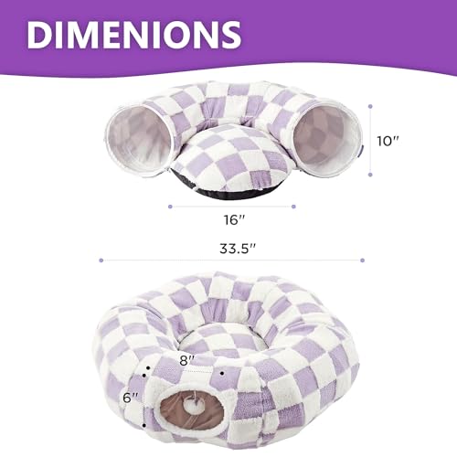 Cat Tunnel Bed with Washable Cushion for Indoor Cat, Donut Cave Tube Toys for Kitten Puppy Rabbit, Purple - color: Purple