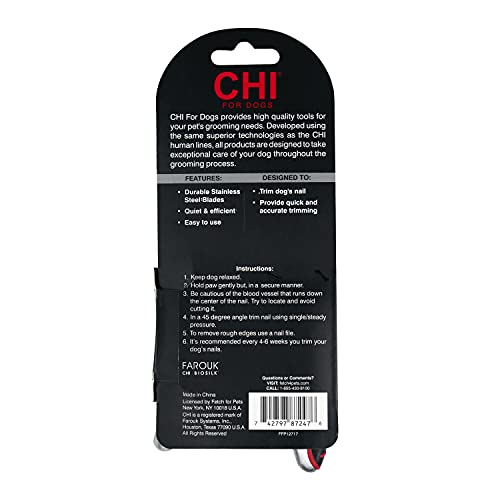 CHI for Pets Guillotine Nail Clipper for Dogs - Stainless Steel Dog Nail Cutter with Safety Guard and Ergonomic Soft Grip Handle - Grooming Tool for All Dog Breeds, Guillotine Nail Clipper, One Size | Stainless steel blade, built-in safety guard, ergonomi