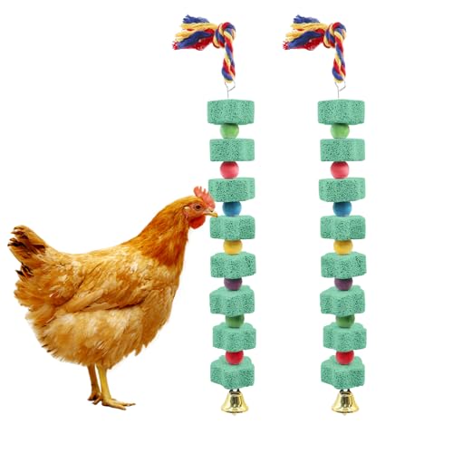 Oooct 2 Pack Large Chicken Chewing Toy, Chick Beak Grinding Calcium Stone with Bells, Chicken Cage Accessories, Cage Toys for Cockatiel Parakeet Parrot Budgies Rat Hamster Rabbit Bunny African Grey - color: Green