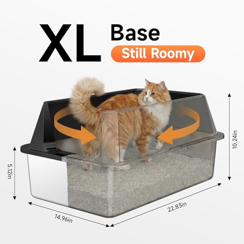 Stainless Steel Litter Box with High Sides, XL | High Sided Cat Litter Pan, Open Top Extra Large Metal Cat Litter Box, Non-Stick, Odor Free, Leakproof, Scoop Included,Black - color: Black