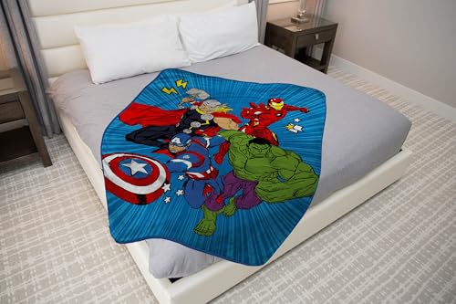 Jay Franco Kids Plush Throw Blanket – Soft & Cozy Fleece Throw for Bedroom & Couch Décor, Official Licensed Product, Blue - Avengers, 46x60 - Throw Blanket - color: Blue - Avengers, size: 46x60 - Throw Blanket