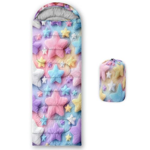 QOOMO Camping Sleeping Bags,3 Season Warm & Cool Weather,Lightweight,Waterproof Sleeping Bags for Adults & Kids,Traveling,and Outdoors,Camping Gear Equipment - color: colorful star