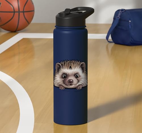 Hedgehog Cute Peeking Spiky Animal Lover Stainless Steel Insulated Water Bottle - color: Navy Blue
