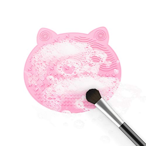 2Pack Makeup Brush Cleaning Mat, Cute Cat Ear Animal Design Silicone Brush Cleaner Pad with Suction Cups (Pink+Green) - color: Pink+Green