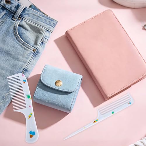 2pcs Baby Hair Comb Set, Blue Ice Cream Mini Fine Tooth & Rat Tail Comb | Cute, Tiny, Small, Plastic, Parting Combs for Toddler Women Girls Kids All Hair Types, Hairbrush Tools Accessories - style: Ice Cream
