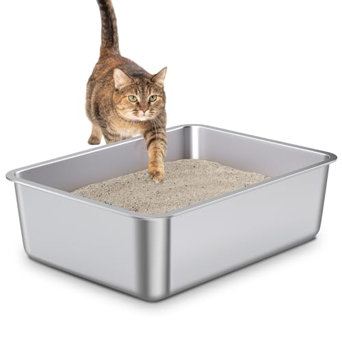 Stainless Steel Litter Box, Metal Cat Litter Box | Cat Litter box for Kitten, Kitty, Rabbit, 6" High Side Cats Litter box,No Smell, Non Stick, Easy to Clean - color: M-6" H