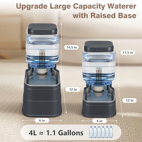 1.1 Gallon Pet Automatic Dog Water Dispenser Cat Gravity Waterer Feeder with Stainless Steel Bowl 8L Large Capacity Puppy Feeding Raised Bowls with Filter,Ice Pack (Charcoal Gray, 4L(1.1 Gallon)) - color: Charcoal Gray, size: 4L(1.1 Gallon)