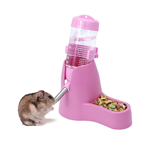 Wontee 3 in 1 Hamster Water Bottle with Food Bowl Hideout Base, 80ML, Pink | Water dispenser, food container, hideout, stable base, easy to refill, for glass tank/cage, dwarf hamster/mouse/gerbil, 2.7oz - color: Pink, size: 80ML