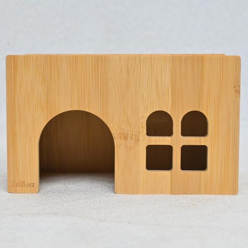 0.3" Thick Bamboo Hamster Hideout House, Pre-Assembled Flat Top Wooden Hideaway, Extra Large Hamster Nest for Adult Syrian Hamster, Gerbil, 9 x 5.2 x 5.2 in, Large