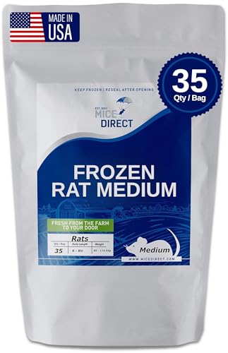 MiceDirect Frozen Rat Medium Feeder Food Adult Ball Pythons, Monitors, Lizards & Birds of Prey, 40 Ounce (35 Count) - size: 6-8 in ( Pack of 35 )