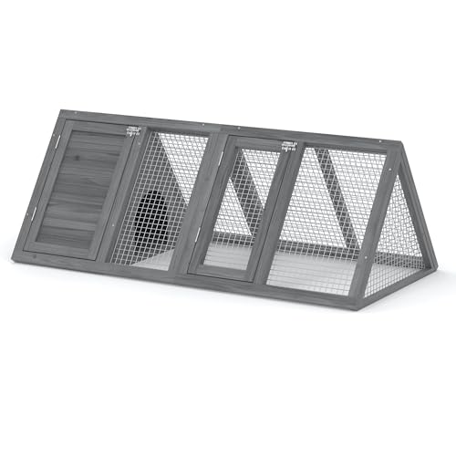GOJOOASIS Wooden Chicken Coop Rabbit Hutch for 2 Hens, Grey | Quail Coop, A-Frame Design House, Outdoor Bunny Run Cage w/ Ventilating Wire Versatile for Guinea Pigs, Hamsters, Chickens - color: Grey