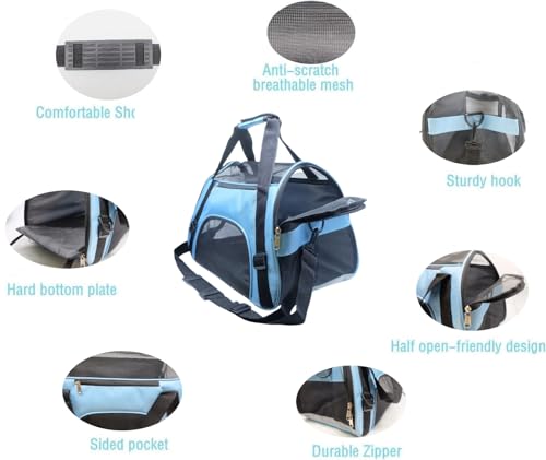 ZaneSun Cat Carrier,Soft-Sided Pet Travel Carrier for Cats,Dogs Puppy Comfort Portable Foldable Pet Bag Airline Approved (Medium-Blue) - color: Medium-Blue