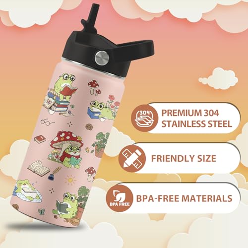 Frog Gifts for Boys Girls, 16 oz Water Bottle with Straw Lid | Frog Water Bottle, Stainless Steel Insulated Tumbler, Cute Frogs Cup, Frogs Themed Gifts - color: Frog