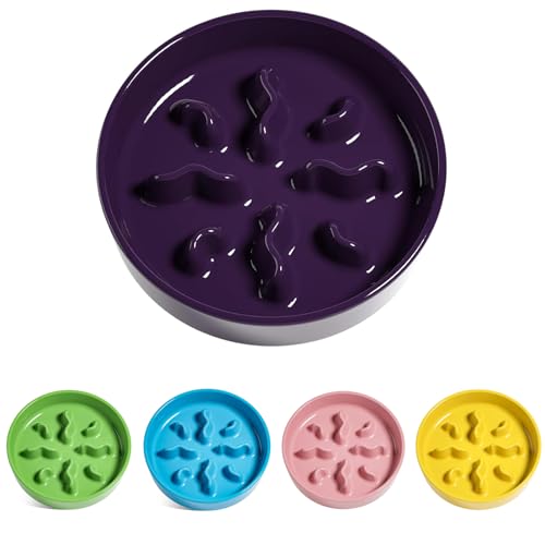 Ceramic Slow Feeder Dog Bowls Small Breed, 0.5 Cups Dog Food Dish for Fast Eaters, Puzzle Bowl for Small Dogs and Cats, 5.5 Inch-Purple - color: Purple