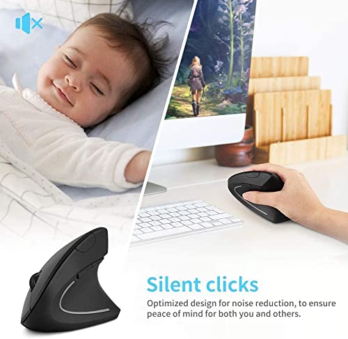 Ergonomic Mouse, 2.4G Optical Wireless Vertical Mouse with 6 Buttons - 3 Adjustable DPI 800/1200/1600 for Laptop, PC, Computer, Desktop, Notebook etc, Specially for Right-handers - color: Black - Right Hand - Battery