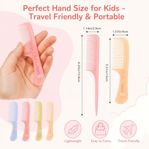 8Pcs Baby Hair Comb Set with Cute Bear Pattern, Safe Rounded Tooth Toddler Hair Brushes & Rat Tail Combs for Kids, 4 Color Cute Infant Grooming Kit for Girls & Boys,Travel Friendly
