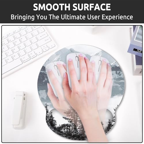 KONVINIT Ergonomic Mouse Pad with Wrist Rest, Small Mousepad with Non-Slip Rubber Base and Smooth Surface, Grey Mouse Pads for Desk, Office Desk Accessories - color: Grey Mountains
