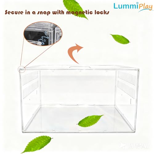 Large Clear Small Animal Cage, 23.6 x 13.8 x 12.2 Inches, Transparent Pet Habitat with Ventilation and openable Top Cover for Hamster, Reptiles, Lizards, Gecko, Frog, Box Turtle, cage only