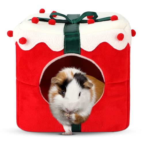 YUEPET Christmas Guinea Pig Hideout, Cozy Small Animal Bed Warm Guinea Pig House with Removable Cushion for Guinea Pigs Chinchillas Dwarf Rabbits Sugar Gliders Hamsters 8.7"×8.7"×8.2" - style: Christmas