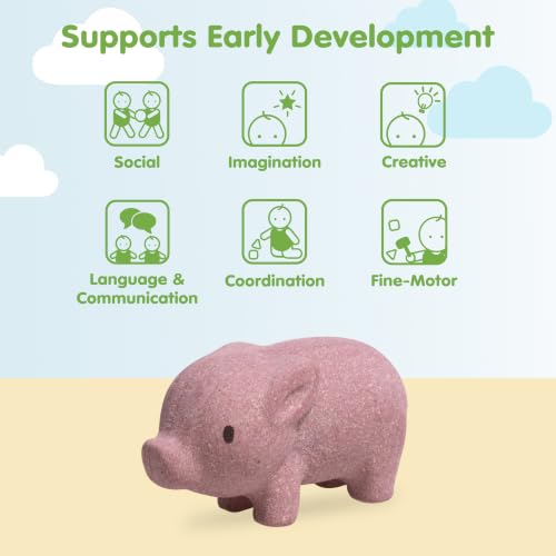PlanToys® Wooden Pig Montessori Kids Farm Animal Figurine Creative Play Toy | pig wooden figurine, montessori imaginative play, language development social interaction coordination, animal figure, kids t - color: Pig