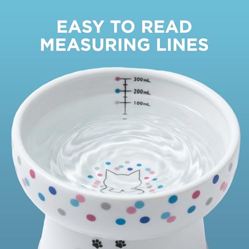 Necoichi Ceramic Elevated Cat Water Bowl, Whisker-Friendly (Colorful Dots, Extra Tall) - color: colorful Dot, size: Extra Tall