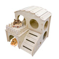 Hamster Wood House Wooden Hamster Hideout Maze Double-Decker Huts with Climbing Ladder for Syrian Dwarf Gerbil Mouse