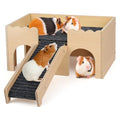 Wooden Guinea Pig Hideout Castle with Stairs,Small Animal Bed Hut Habitats Spacious 2-Level Detachable Small Pet House for Rabbits, Hamsters & Chinchillas Bunny (Grey) - color: Grey