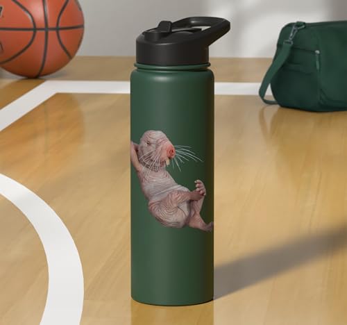 I Just Really Like Naked Moles Ok? Funny Naked Mole Rat Stainless Steel Insulated Water Bottle - color: Dark Green