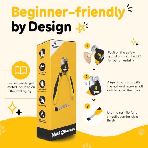 LED Dog Nail Clippers with Light Illumination, Trimmers with Protective Guard, Safety Lock and Nail File - Suitable for Large and Small Dogs & Cats (Yellow) - color: Yellow, size: Medium-Large (LED)
